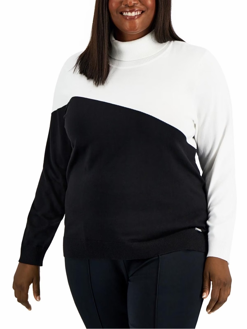 Calvin Klein Two-Tone Black & White Cowl Neck Sweater